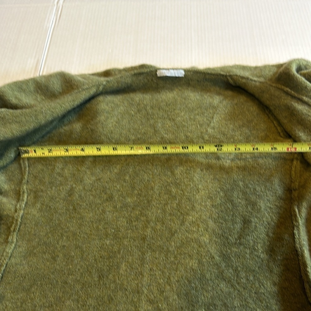 Camari cashmere sweater heathered olive drab green cascading open front low back - Picture 7 of 10